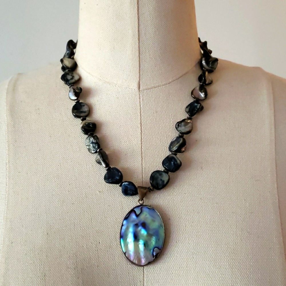 18KGP Vintage Gold Plated Abalone Necklace